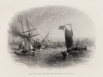Der Geier landet Depeschen in Danzig, graviert von Arthur Willmore (1814-88)